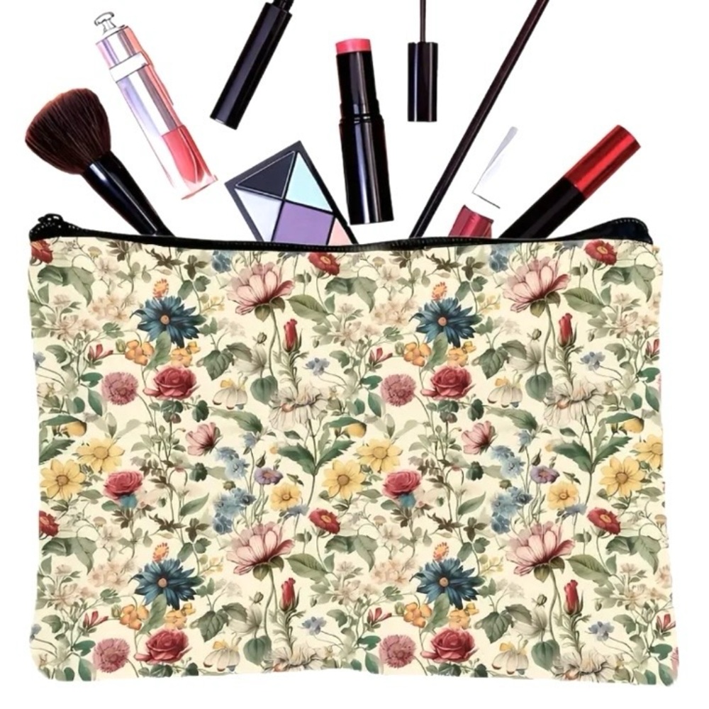 Floral Pattern Make Up Bag Travel Cosmetics Zipper Pouch - Picture 5 of 7